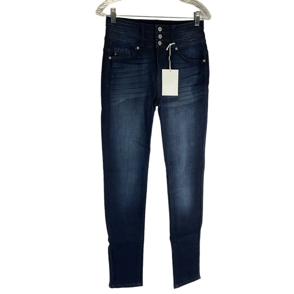 Kancan Jeans Women's Sz 5/26 Blue Daniel Skinny High Rise Button Fly Stretch $78